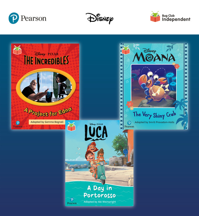 Picture of Pearson Bug Club Disney Year 1 Pack A, including decodable phonics readers for phase 5: Finding The Incredibles: A Project for Edna, Moana: The Very Shiny Crab, Luca: A Day in Portorosso