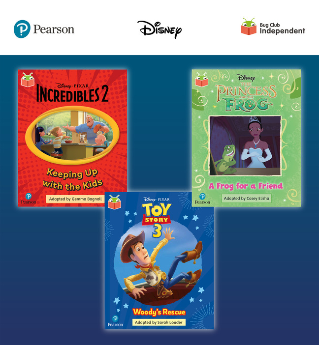Picture of Pearson Bug Club Disney Year 1 Pack C, including decodable phonics readers for phase 5; The Incredibles: Keeping Up with the Kids, The Princess and the Frog: A Frog for a Friend, Toy Story: Woody's Rescue