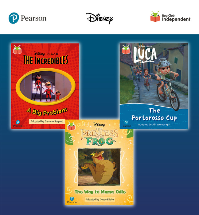 Picture of Pearson Bug Club Disney Year 1 Pack D, including decodable phonics readers for phase 5; The Incredibles: A Big Problem, Luca: The Portorosso Cup, The Princess and the Frog: The Way to Mama Odie