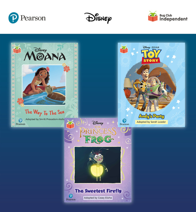 Picture of Pearson Bug Club Disney Year 1 Pack E, including decodable phonics readers for phase 5; Moana: The Way to the Sea, Toy Story: Andy's Party, The Princess and the Frog: The Sweetest Firefly
